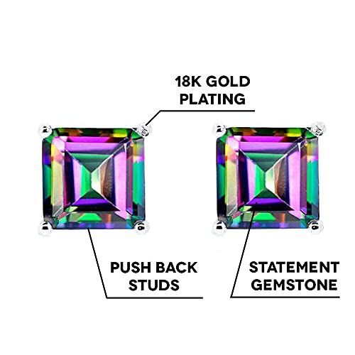 Cate & Chloe 2CT. TW. Gemstone Silver Stud Earrings, Large Princess Brilliant Crystal Silver Studs Earring Sets for Women (Princess Mystic) — view 2