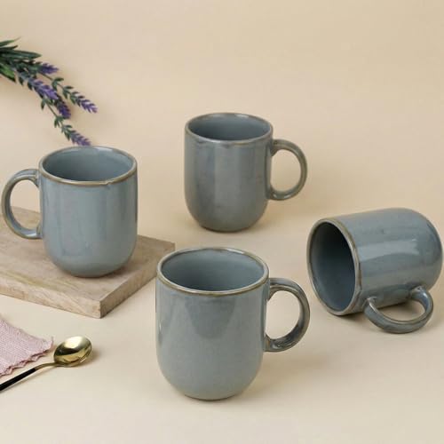 Image of The Earth Store Grey Cylus Coffee Mug - 320ML Ceramic Coffee Mugs Set of 4 | Microwave & Dishwasher Safe Mugs for Gift | Home | Office | Restaurant | Daily Use Tea Mug