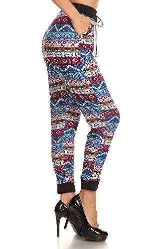LA12ST Women's Spring Aztec Drawstring Elastic Waist Zipper Jogger Harem Pants Leggings2