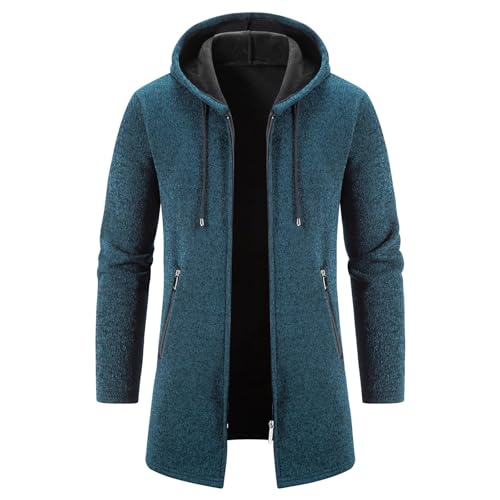 KUDMOL Herren Strickjacke Mittellange Kapuzenstrick-Winterjacke Fleecejacke Cardigan(Marineblau,S)