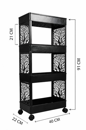 Image of Plastic Multipurpose 4-Tier Floor Mount Corner Shelf Kitchen Organizer Rack /Storage Shelf /Dish Rack /Storage Rack for Kitchen (22cmx40cmx91cm), (Black, 4 Layer)