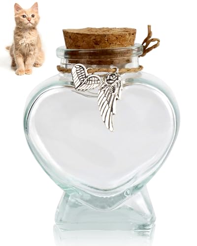 COSOWO Dog Fur Keepsake Bottle, Pet Hair Memorial Glass with Heart Shape & 2 Silver Accessories Pet Memorial Urn for Dogs & Cats, Pet Hair Keepsake, Heart Shape