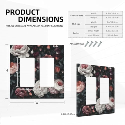 Decorative Outlet Covers Rustic Big Pink Flowers White Peony Floral 2 Gang Wall Plate Double Rocker Two Switch Wall Cover Plate Jumbo Dual Gfci Faceplate for Home Decor