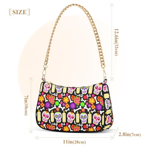 Sugar Skulls Shoulder Bag for Women, Handbag with Chain Strap, Soft Purse Tote Bag for Ladies2