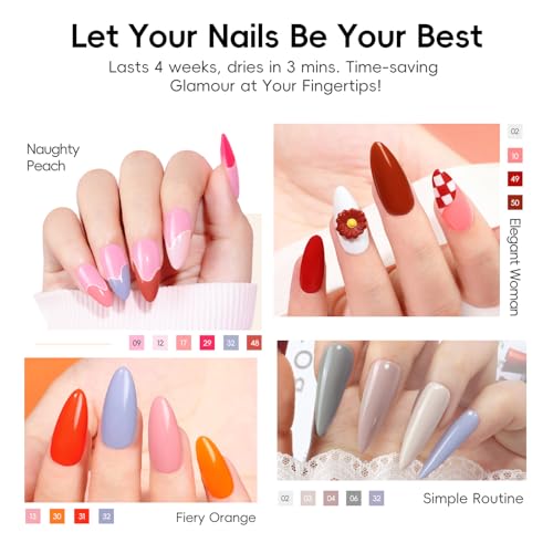 PEACECOLOR 57PCS Gel Nail Polish Set: 35+5 Colours Gel Nail Polish with Lamp, Green Red Nude Nail Kit, Glossy Matte Glitter Top Coat, Salon Full Set for Women Gifts - Image 3