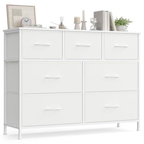 Comparativa de cómodas recibidor ¡Las 7 mejores! 25 SONGMICS Cómoda, con 7 Cajones para Dormitorio, Mueble de Almacenaje,...