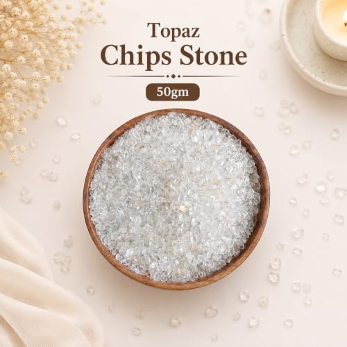 Image of Natural Topaz Crystal Chips Stone 50 Gm for Reiki, Meditation, Vastu & Feng Shui | Polished Gemstone Chips for Home Decor, Jewellery Making, Resin Art & Craft