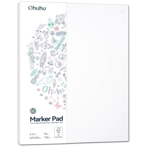Ohuhu Double-Sided Marker Pad Art Sketchbook Bleedproof - 9"x12" Large Paper Size - 90 lb/150 gsm Smooth Drawing Paper - 60 Sheets/120 Pages, Glue-Bound Sketching Book for Alcohol Markers 9"