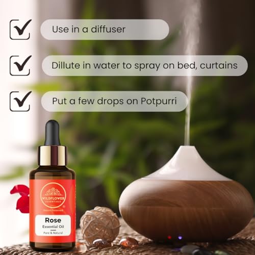 Image of Rose Essential Oil 100% Pure & Natural For Face, Skin, Hair & Body, Aromatherapy, Relaxation, Diffusers, Lotions, Soaps, Perfumes, Mist, Undiluted, No Adulteration 30ml
