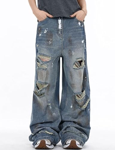 Y2K Baggy Jeans Men Ripped Pants Wide Leg Distressed Destroyed Straight Leg Ripped Jeans Trousers3