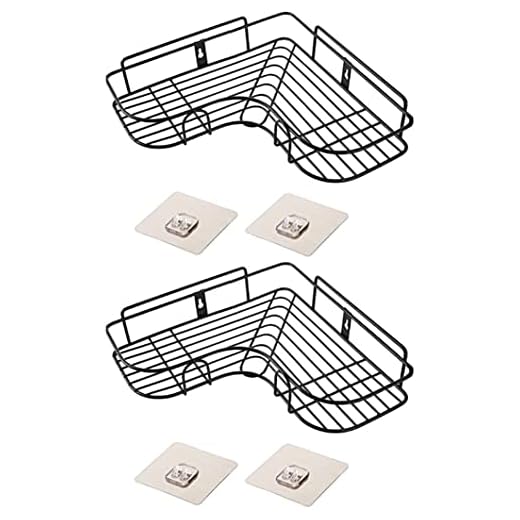 Badrum Förvaring Rack Badrum Dusch Corner Hyllor Hörn Järn Arrangör Rack med Vattentät Lim för badrum Kök Svart 2st