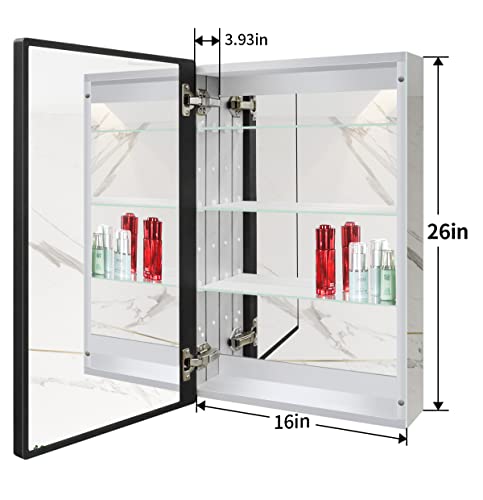 Fomayko Aluminum Bathroom Medicine Cabinet With Farmhouse Black Framed 16X26 Inches Recess Or Surface Mount Mirror Cabinet For Bathroom Toilet Kitchen #TOP7