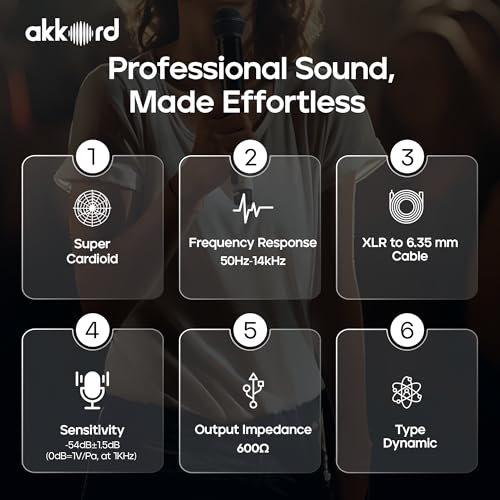 Image of Akkord Wired Handheld Microphone for Singing, Dynamic Vocal Mic with On /Off Switch, 1 /4 inch Jack Cable Included - Ideal for Karaoke, PA Systems, Speakers, Stage & Public Speaking