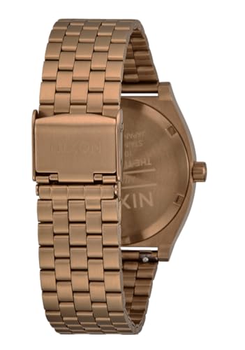 Image of NIXON Time Teller A045 - 100m Water Resistant Men's Analog Fashion Watch (37mm Watch Face, 19.5mm-18mm Stainless Steel Band), Desert Gold /Arles Blue, Mens Standard, Time Teller