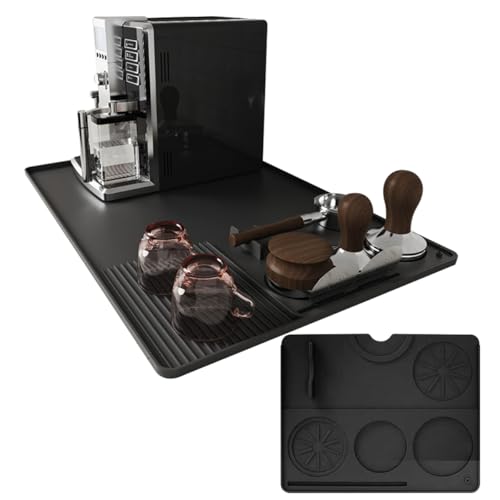 Cestbella Silicone Coffee Mat Countertop Machine Mat Large Espresso Bar Matt Detachable Dish Drying Pad 2 in 1 Anti-slip Rubber Under Coffee Maker Tray for Kitchen Counter Office Apartment 58x39cm