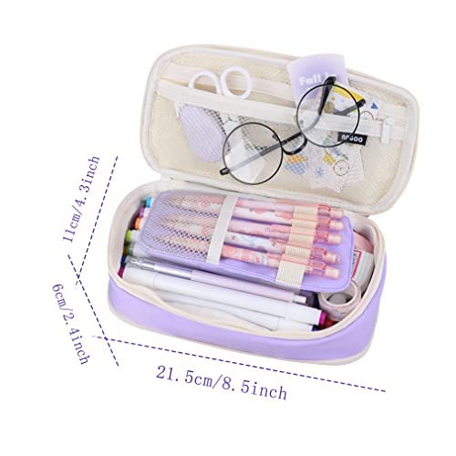Image of iSuperb Large Capacity Pencil Case Macaron Pencil Pouch Purple Pen Bag with 2 Compartments Pen Organizer for School Teen Boys Girls Men Women