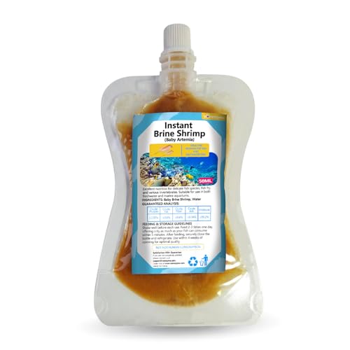 Instant Baby Brine Shrimp Fish Food - No Hatch High Protein Fry Food with Astaxanthin for Betta Guppy Discus Tropical Fish Corals Jellyfish & Seahorses in Saltwater & Freshwater Aquarium (50ml)