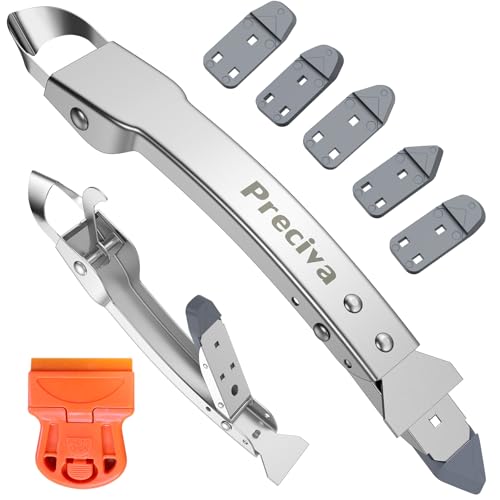 Preciva Outil de Démontage 4 en 1 pour Joints Silicone, Grattoir Professionnel avec 5 Pointes Interchangeables, Kit de Rénovation et Nettoyage pour Salle de Bain & Cuisine