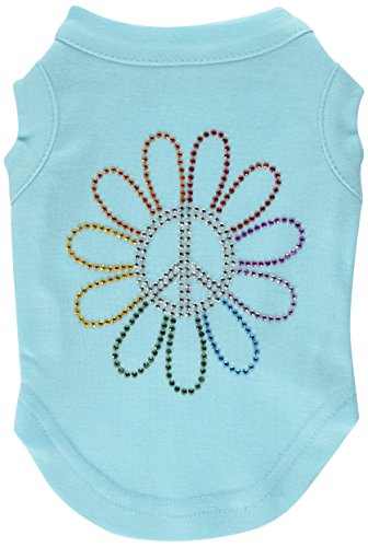 Mirage Pet Products Rhinestone Rainbow Flower Peace Sign Pet Shirt, Small, Aqua #TOP18