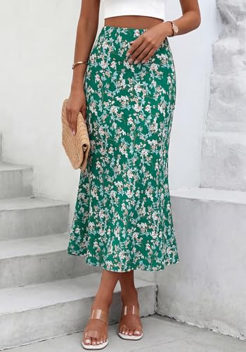 Image of BTFBM Satin Skirts for Women Trendy 2026 Summer Fall | High Waisted A-Line Leopard Print,Floral Print, Business Casual,Cocktail,Wedding Guest,Long Silk Midi Skirt