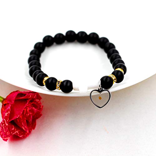 Image of Uloveido Black Agate Side Cross Bracelet Mustard Seed Charms, Personalized Letter A-Z Tiger's Eye Bangle Y944