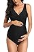 SUMMERSUNSHINE Maternity One Piece Swimwear Front Cross Pregnancy Swimsuit Bathing Suit Maternity Bikini Black L