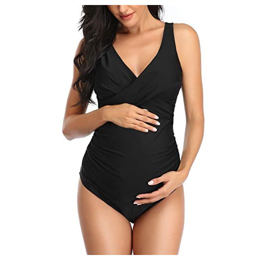 SUMMERSUNSHINE Maternity One Piece Swimwear Front Cross Pregnancy Swimsuit Bathing Suit Maternity Bikini Black L
