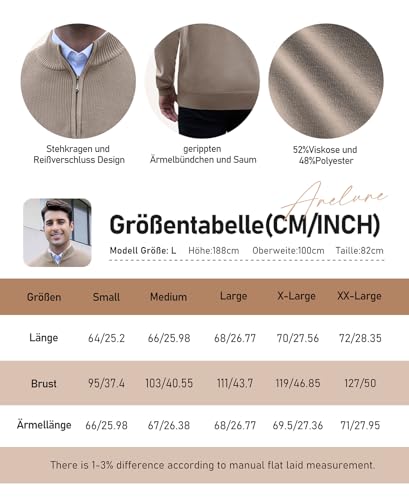 Anelune Pullover Herren Rollkragenpullover 1/4 Zip Neck Troyer Feinstrick Sweater Business Arbeitspullover Herren Schwarz M