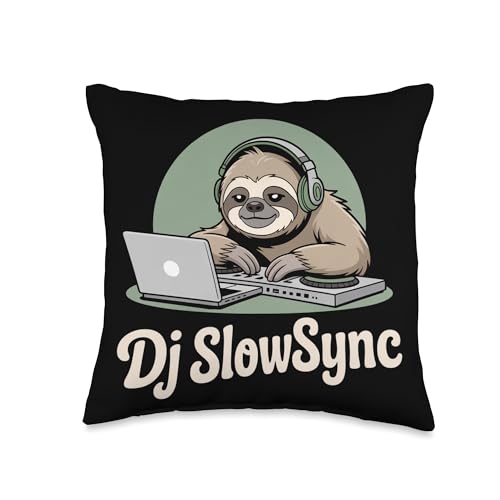 Dj SlowSync Sloth DJ Laptop Mixer Headphones Chill EDM Throw Pillow