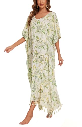 Image of Beautybatik Women Hand Blocked Batik Rayon Caftan Kaftan Bali Loungewear Maxi Plus Size Long Dress XL to 4X