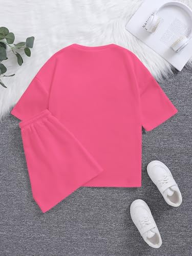 Image of Verdusa Girl's Tracksuit Sets 2 Piece Outfits Letter Print Vacation Tee Top and Drawstring Waist Shorts