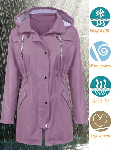 Image of LOMON Raincoat Women Waterproof Long Hooded Trench Coats Lined Windbreaker Travel Jacket S-XXL