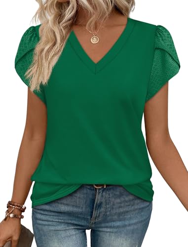 WIHOLL St Patricks Day Shirt Women Kelly Green Tops 2026 Saint Patricks Day Shirts Spring Tops Dressy Casual Blouses Tshirts Shirts Trendy V Neck Shirts L