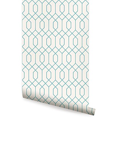 Geometric Hexagon Wallpaper - Peel and Stick - by Simple Shapes (12 Sheet Pack - 2ft x 4ft, Dusky Mint)
