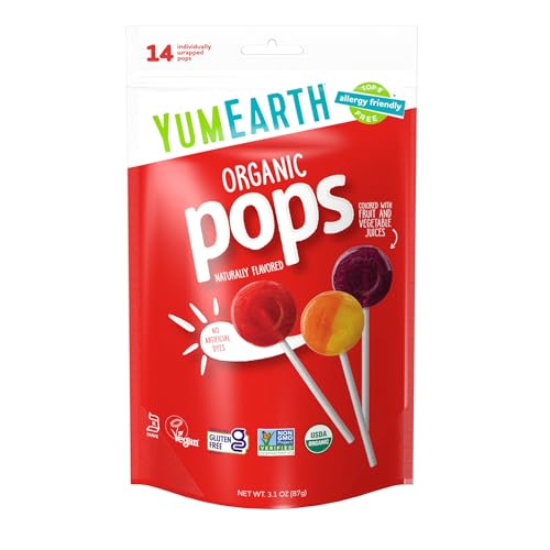 YumEarth Organic Pops Variety Pack, 14 Fruit Flavored Favorites Lollipops, Allergy Friendly, Gluten Free, Non-GMO, Vegan, No Artificial Dyes