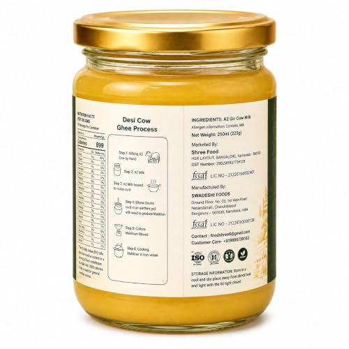 Image of ANGLE GOLD - a2 ORGANIC GHEE - SHREE FOOD Gir Cow a2 Ghee, Organic, Traditional Bilona Method, No Additives, 250ml
