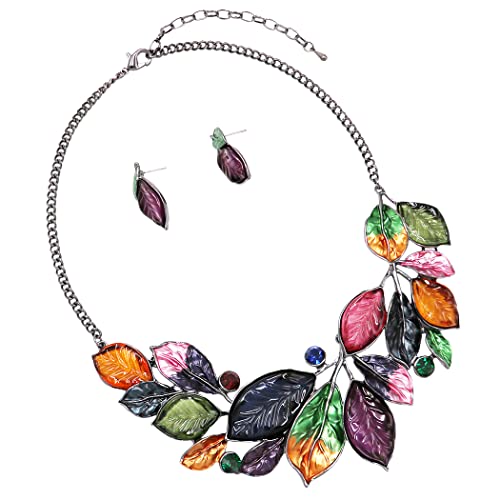 Rosemarie-Jubalee-Womens-UnbeLEAFable-Statement-Enamel-Crystal-Resin-Leaf-And-Vine-Necklace-Earrings-Set