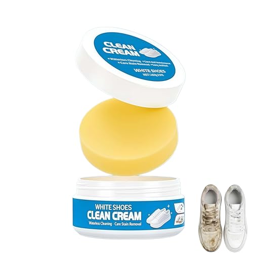 Huease White Shoes Clean Cream Multipurpose No-Wash Solid Cleaning Paste with Sponge Gentle Care White Shoe Cleaner Cream for Leather Sneakers Soles