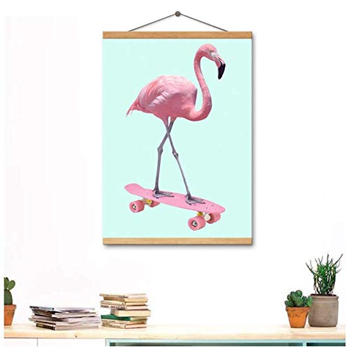 Planche à roulettes flamingo toile 50x70cm pour raviver un mur de salon vide