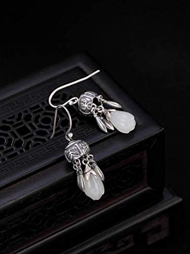 Boucles d'oreilles pour femmes style chinois vintage néphrite blanche