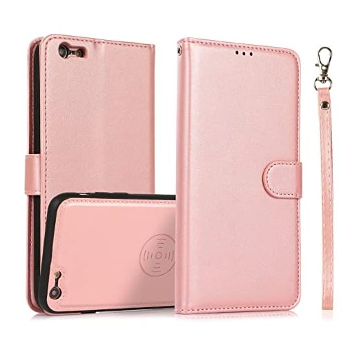 For iPhone 6 Plus Wallet Case, 2 i 1 Plånbok Korthållare Folio Case Wrist Rem Telefonväska Pu Läder Flip Phone Case Magnetic Case till iPhone 6 Plus (Color : Rose Gold)
