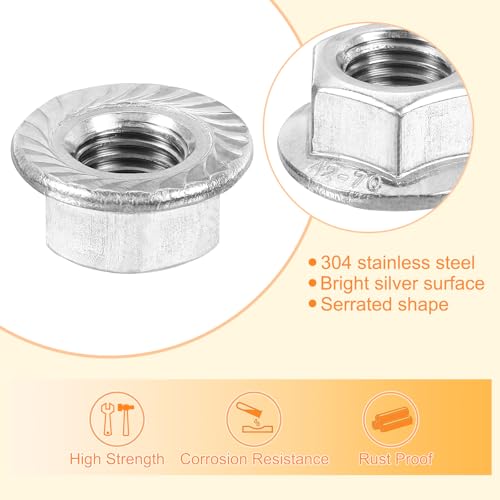 QUARKZMAN M12x1,5mm Sechskant-Sicherungsmuttern mit geriffelter Flansch, 15 Stück, aus nicht rutschendem metrischem Edelstahl 304, Vollgewinde, helle Oberfläche, silberfarben
