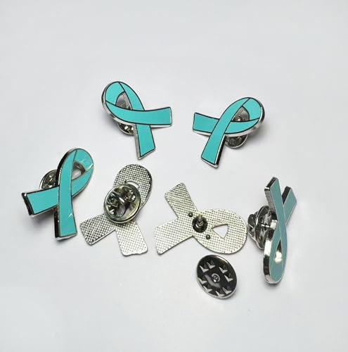 25/50/100/200 pieces Teal Ribbon pin Awareness Lapel Pins Ovarian Cervical Cancer pin Sexual Assault Teal Ribbon Brooch pin badge bulk3