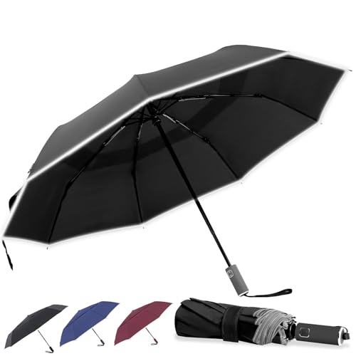 Chinos Paraguas Plegable Antiviento para Hombre y Mujere, Paraguas de Plegado Automático con Doble Toldo Ventilado, Franjas Reflectantes y Apertura/Cierre Automático