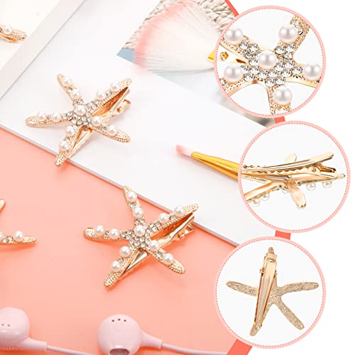 12 Pcs Starfish Hair Clip Seashell Hair Clips Mermaid Hair Accessories Crystal Pearls Star Fish Hair Barrette Small Beach Sea Hairpin For Wedding Bridal Girls Women #TOP2