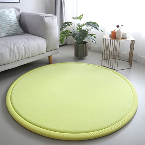 Loartee Tapis Rond en Velours Rouge Corail - Tapis d'éveil pour Enfant - 2,5 cm d'épaisseur - Vert - 100 cm