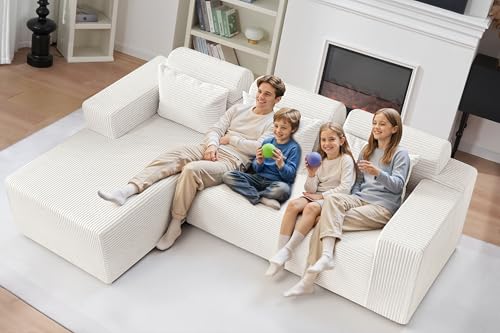 Image of HABUTWAY Sectional Couches for Living Room,No Assembly L Shaped Couch 105 inch Modular Sectional Sofa Couch with Deep Seat,Cloud Couches Furniture Sets for Apartment,Corduroy (Beige, Left Facing)