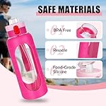 ANOTION 40OZ Glass Water Bottle, Large Sports Water Bottle with Dual-Drink Lid Clear Leakproof Glass Bottles with Straw, Motivational Jug with Silicone Sleeve and Time Marker for Travel Gym-Pink - Image 5