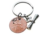 Cap and Diploma Charm Layered Over 2016 Penny Keychain - Good Luck to the New Graduate; Hand Made; Graduation Gift