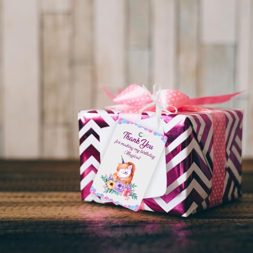 Image of Party Propz Thank You Tags For Return Gift - (20 Pcs) Unicorn Theme Thank You Cards For Return Gifts (Cardstock), Thank You Tags For Return Gift Unicorn with Ribbon (1 Pcs), Birthday Return Gifts
